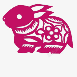 剪纸手工艺紫红色兔子剪纸高清图片