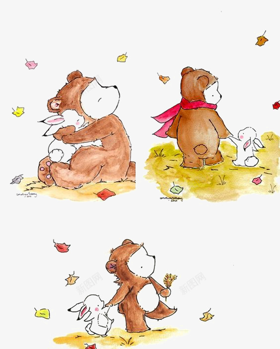 童话绘本png免抠素材_新图网 https://ixintu.com 儿童 兔子 卡通 小熊 手绘 插画 绘本