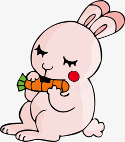 吃着胡萝卜的粉色兔子矢量图素材