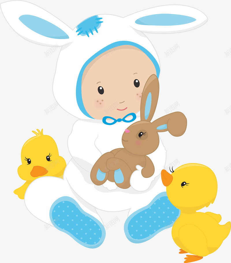 可爱的宝宝和小兔子png免抠素材_新图网 https://ixintu.com 人物 动物 卡通 可爱的 宝宝 小兔子 小黄鸭