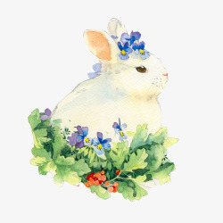 小兔子藏花丛手绘片素材