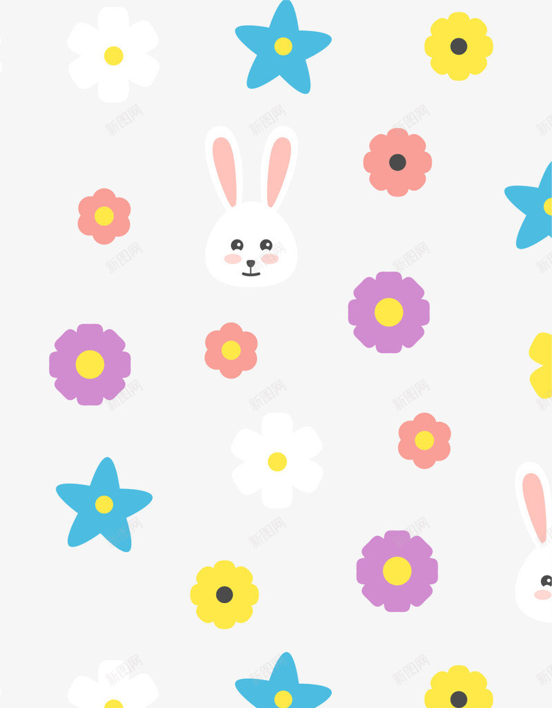 复活节多彩兔子花纹背景png免抠素材_新图网 https://ixintu.com Easter Happy 复活节 复活节快乐 白色兔子 花朵 装饰图案