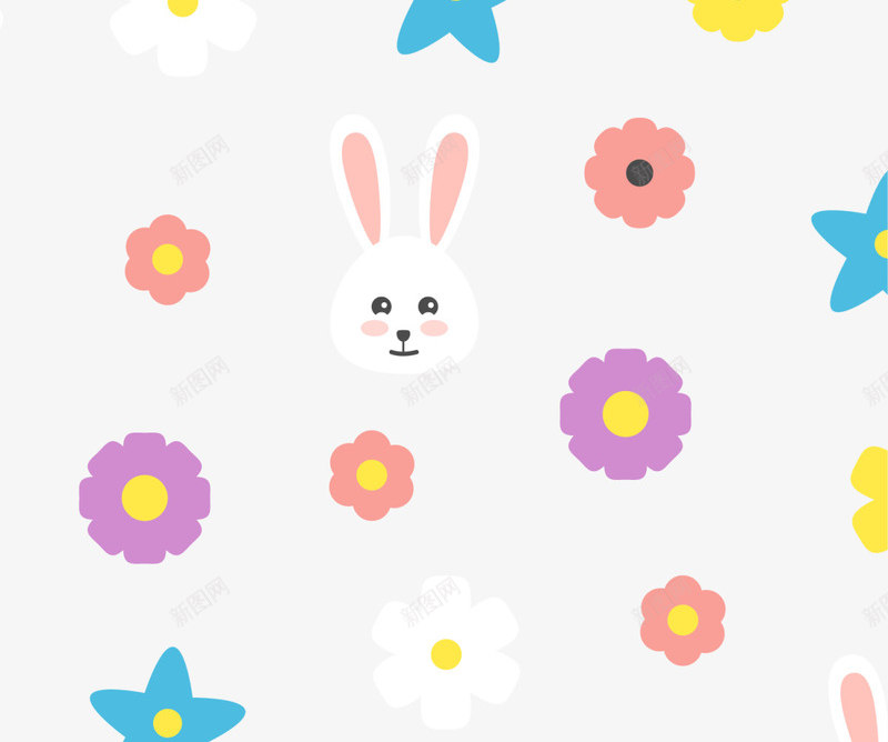 复活节多彩兔子花纹背景png免抠素材_新图网 https://ixintu.com Easter Happy 复活节 复活节快乐 白色兔子 花朵 装饰图案