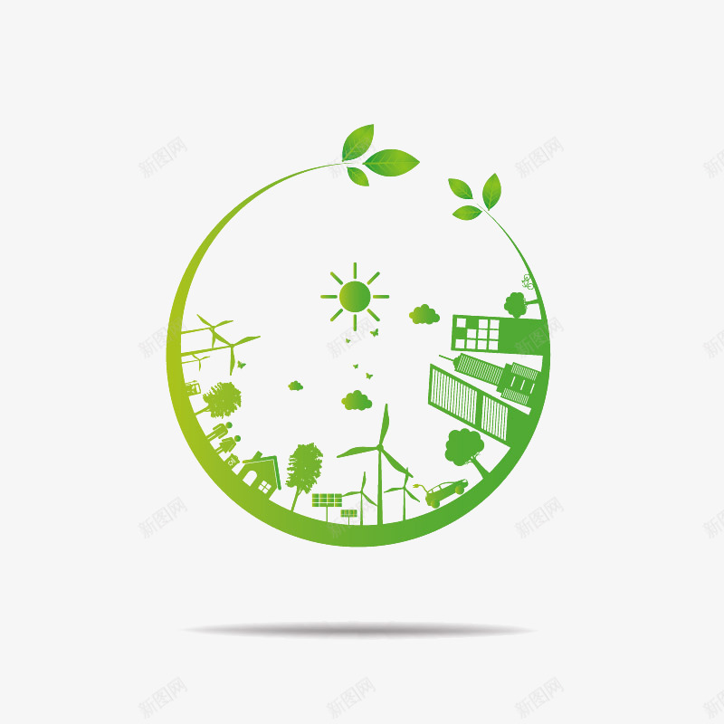 创意绿色环保标志png免抠素材_新图网 https://ixintu.com 城市 彩色 曲线 树木 环保 线条 绿叶 绿色