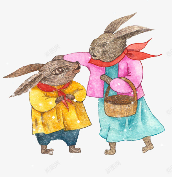卡通兔子母子png免抠素材_新图网 https://ixintu.com 摸头 摸头图片 母子 篮子 野兔