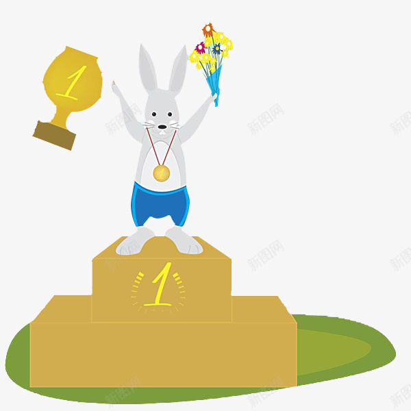 获得冠军的小兔子png免抠素材_新图网 https://ixintu.com 兔子 战利品 站立 鲜花
