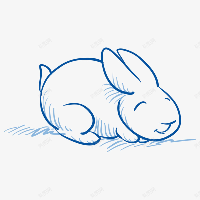 简笔兔子png免抠素材_新图网 https://ixintu.com 一只 兔子 卡通 可爱 手绘 简笔 线条 蓝色