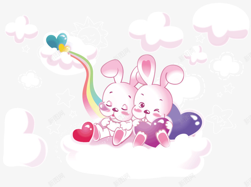 粉色的小兔子png免抠素材_新图网 https://ixintu.com 卡通 可爱的 小兔子 小动物 彩虹 长耳兔