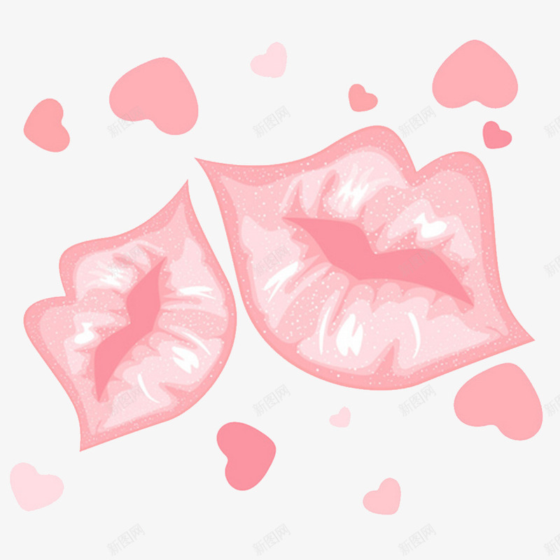 粉红嘴唇和爱心png免抠素材_新图网 https://ixintu.com 嘴唇 爱心 矢量元素 粉红