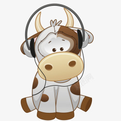 戴耳机的奶牛手绘图素材