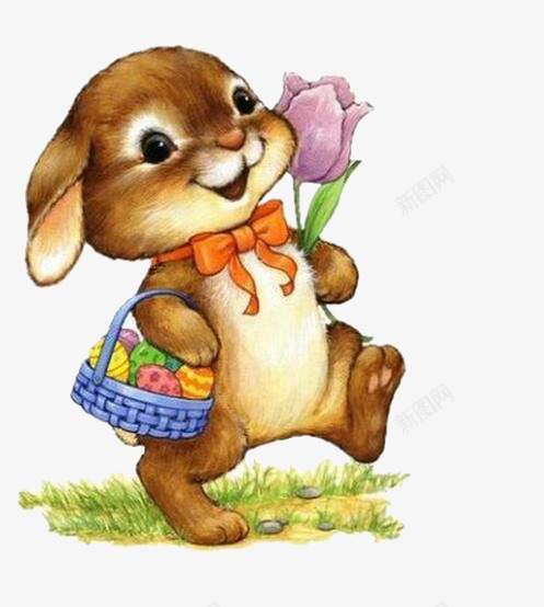 提篮子的小兔子png免抠素材_新图网 https://ixintu.com 小兔子 提篮子 花朵 蘑菇