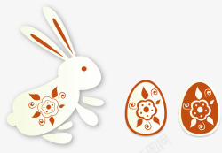 棕色剪纸复活节可爱白色兔子高清图片