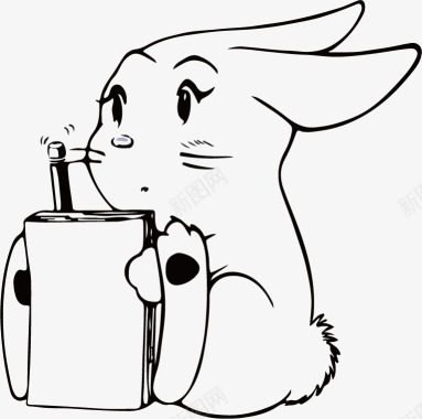 喝饮料的小兔子简笔画图标图标