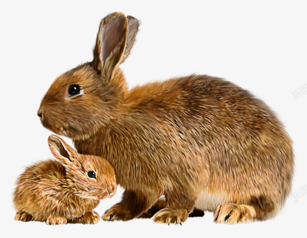 可爱棕色母子兔子实拍png免抠素材_新图网 https://ixintu.com 产品实物 可爱实拍 母子兔子 野兔