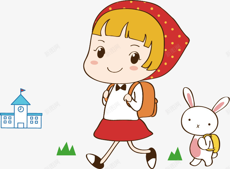 卡通png免抠素材_新图网 https://ixintu.com 上学 兔子 卡通 卡通人物 学校 小女孩 彩色 手绘