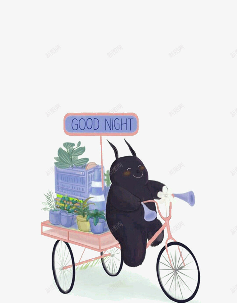 骑着的兔子png免抠素材_新图网 https://ixintu.com 兔子 插画 晚安 盆栽 自行车 花卉 蹬车