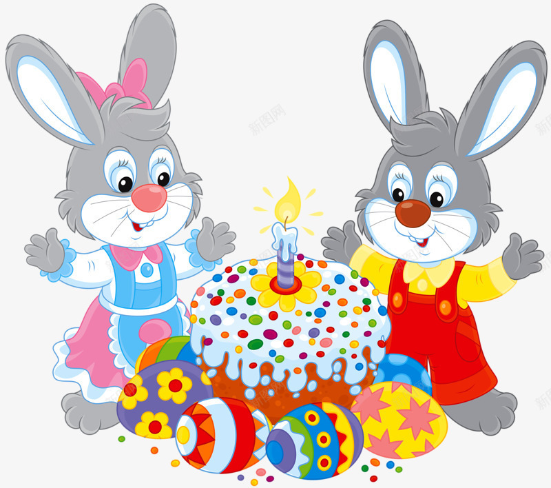 两只兔子png免抠素材_新图网 https://ixintu.com 兔子 兔子png 兔子png素材 兔子免抠 卡通兔子 复活节 小灰兔 彩蛋 灰色 甜食 生日 生日蛋糕