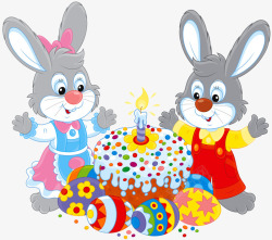 复活节蛋糕两只兔子高清图片
