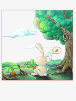 卡通兔子拔萝卜素材