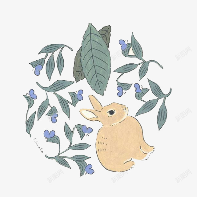 水彩兔子png免抠素材_新图网 https://ixintu.com 兔子 卡通 叶子 彩色 手绘 水彩 秋天 绿色 装饰
