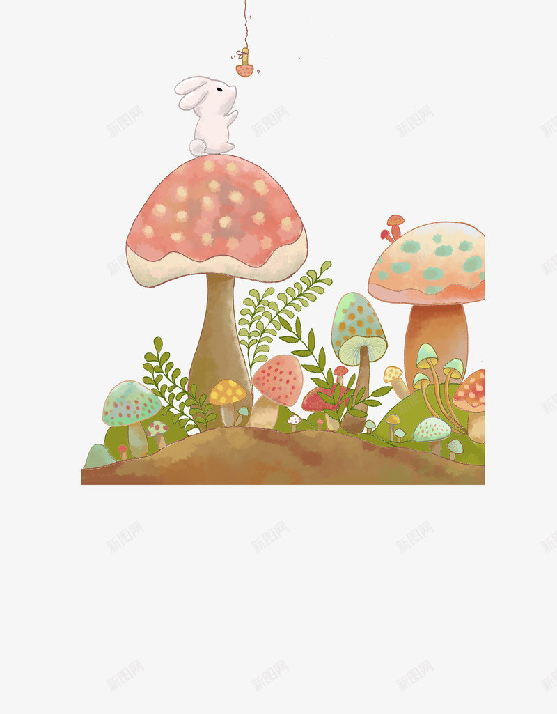 蘑菇兔子png免抠素材_新图网 https://ixintu.com 兔子 卡通 树林 蘑菇