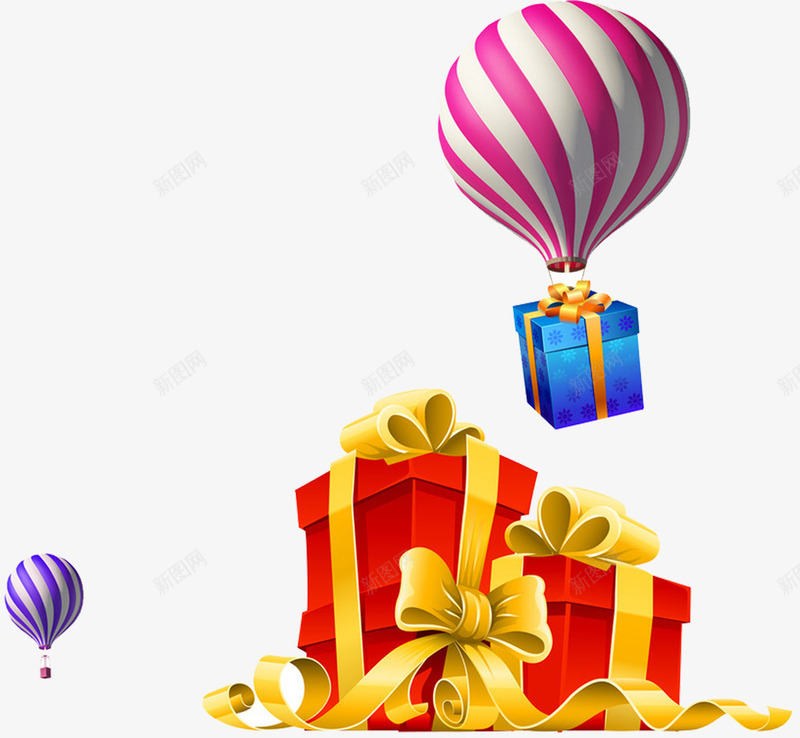 彩色卡通条纹礼物热气球png免抠素材_新图网 https://ixintu.com 卡通 彩色 条纹 热气球 礼物