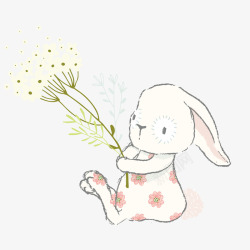 卡通拿着花朵的小兔子矢量图素材
