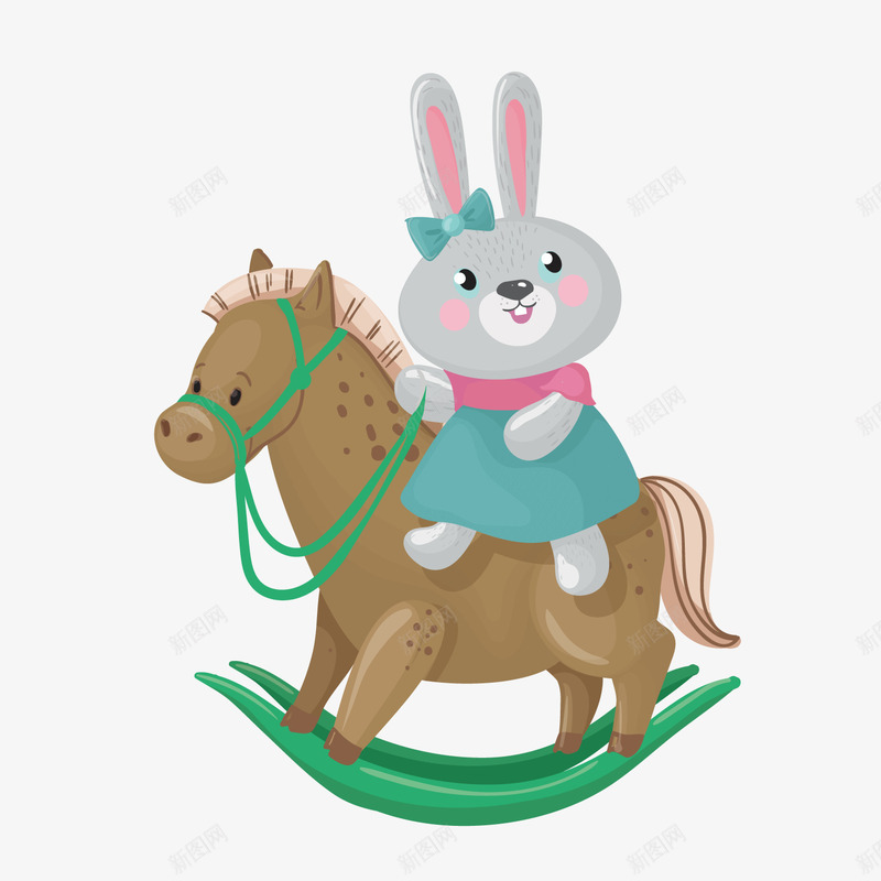 手绘兔子png免抠素材_新图网 https://ixintu.com 卡通兔子 小兔子 摇摇车 玩具 背景装饰 马