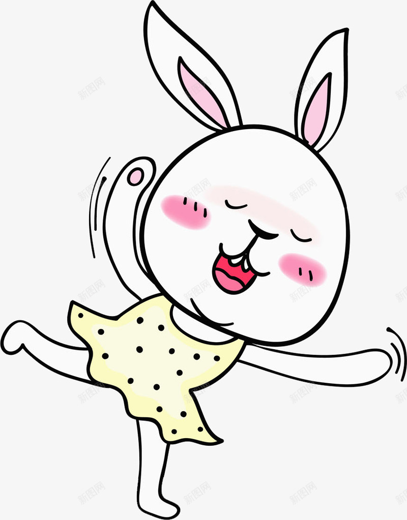 白色兔子png免抠素材_新图网 https://ixintu.com 可爱 大笑 手绘 挥手 斑点裙子 白色兔子 腮红 长耳朵