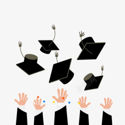 毕业装饰素材卡通扔博士帽的毕业人群手臂高清图片