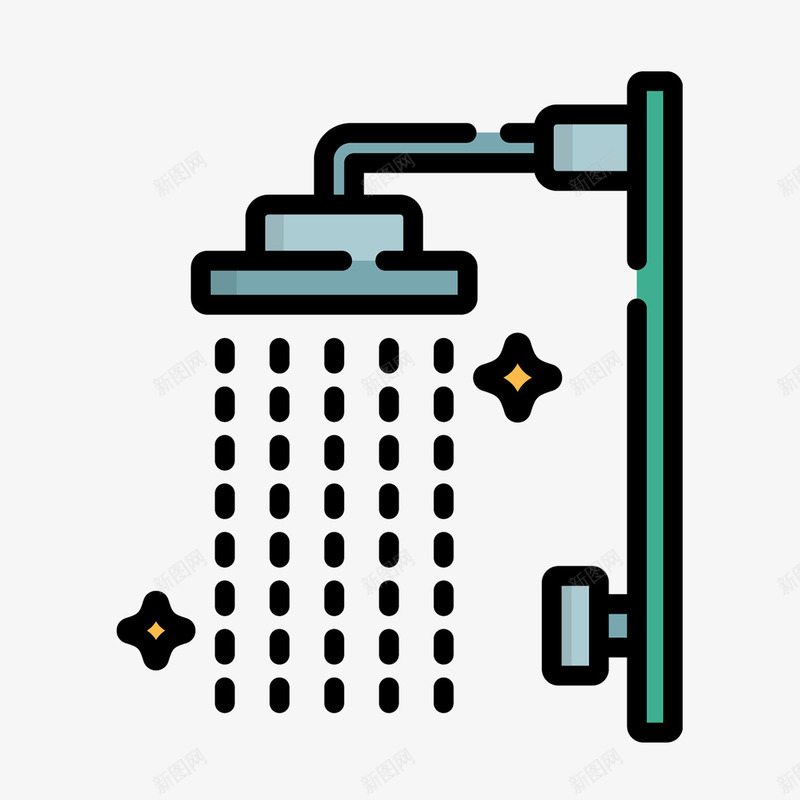 喷淋清洁图标psd_新图网 https://ixintu.com 卫生 喷淋 平面 水滴 洗澡 清洁图标 线稿 设计