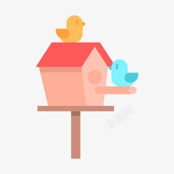 木质鸟窝可爱小鸟和小房子高清图片