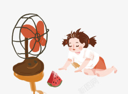 水果扇夏季吹风扇的小女孩高清图片