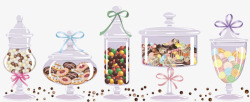 唯美手绘糖果车卡通各种玻璃罐里的彩豆糖果高清图片