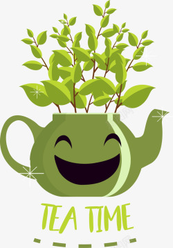 卡通绿色的茶壶矢量图素材