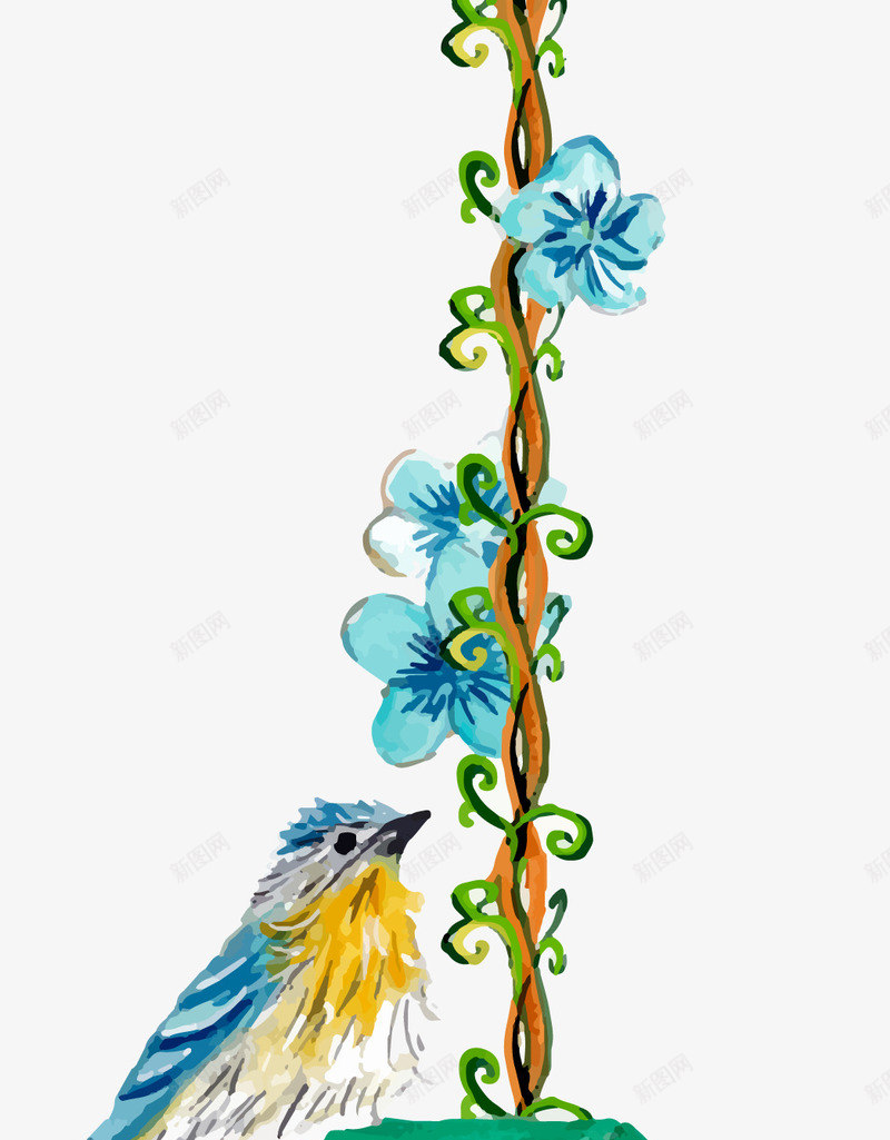 手绘花朵和小鸟png免抠素材_新图网 https://ixintu.com 小鸟 手绘 水彩 花朵 鸟巢