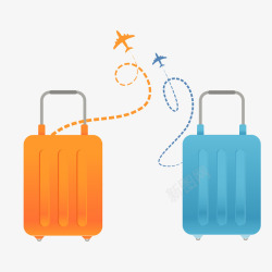 橙蓝色行李箱素材