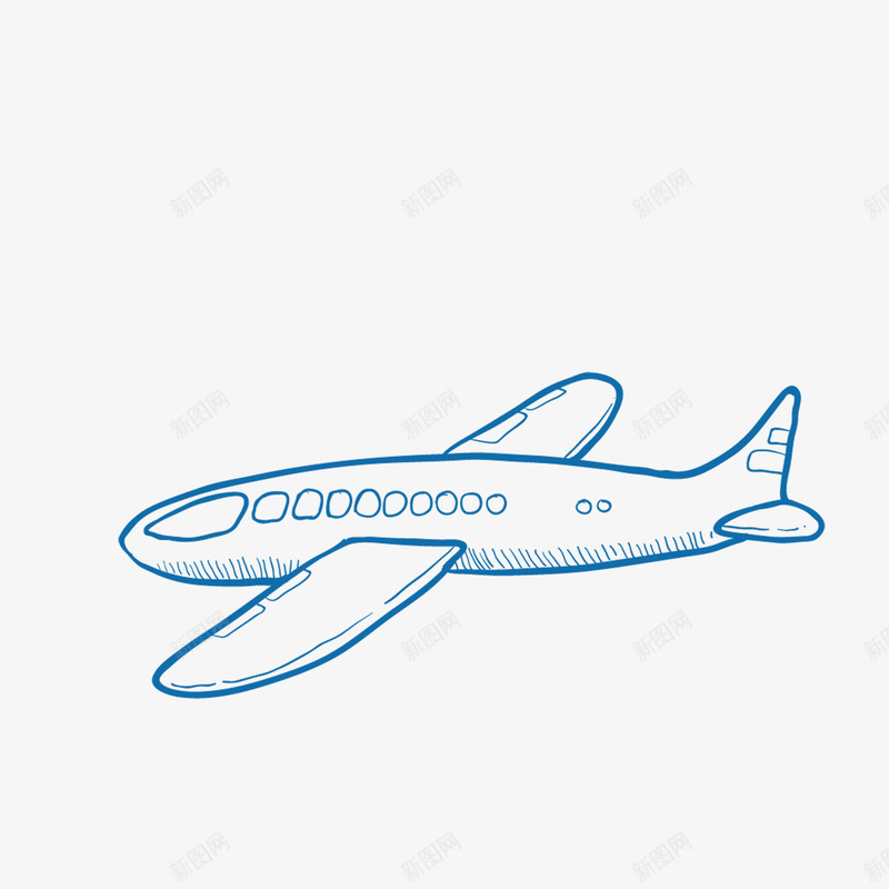 蓝色素描飞机图画png免抠素材_新图网 https://ixintu.com 创意 卡通 商务 手绘 简约 蓝色 设计 飞机