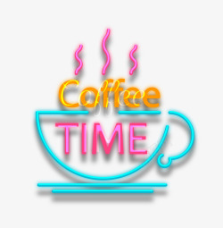 咖啡时光咖啡餐饮杯子霓虹标签高清图片