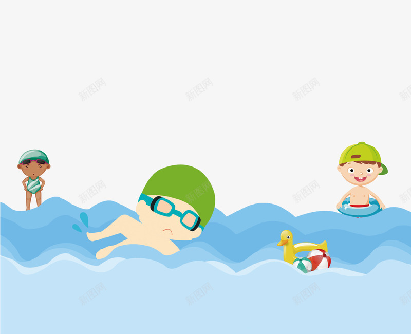 卡通手绘儿童游泳比赛插画psd免抠素材_新图网 https://ixintu.com 卡通手绘 夏季 插画 比赛 游泳 运动 运动会
