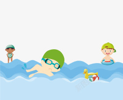 卡通手绘儿童游泳比赛插画素材