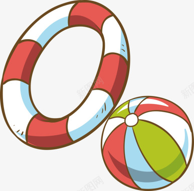 救生圈皮球彩色夏季沙滩度假元素矢量图图标图标