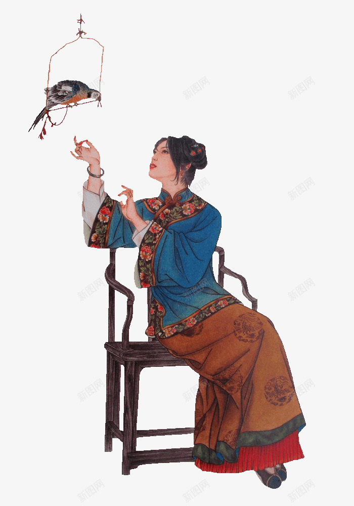 中国古代女子png免抠素材_新图网 https://ixintu.com 中国风 传统 古代 女性 鸟