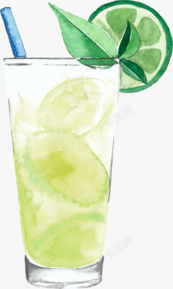 水彩饮品绿色水彩夏日饮品高清图片