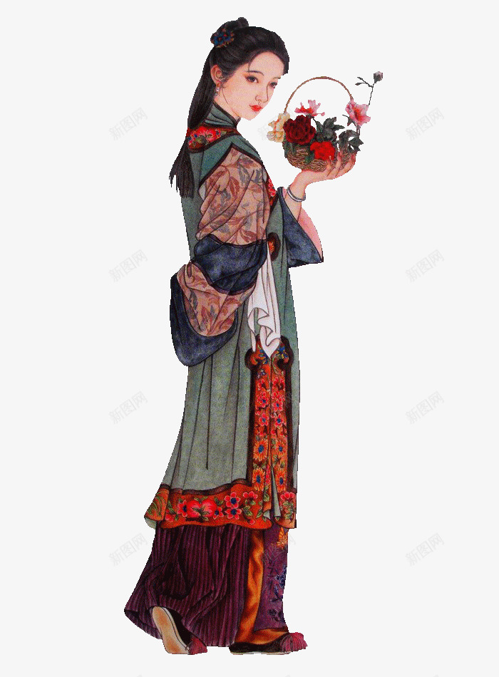 中国古代女子png免抠素材_新图网 https://ixintu.com 中国风 传统 古代 女性 花篮