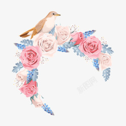 玫瑰花朵小鸟花卉装饰边框矢量图素材