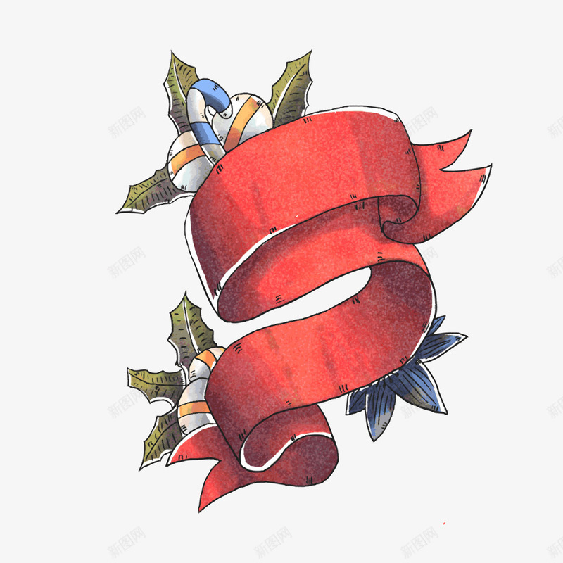 圣诞节标签文案背景png免抠素材_新图网 https://ixintu.com 卡通丝带 圣诞节标签 水彩绘 红色丝带 背景装饰