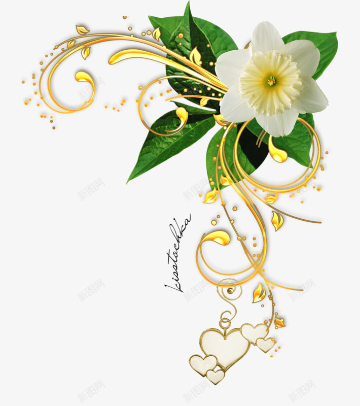 卡通手绘花朵装饰边框png免抠素材_新图网 https://ixintu.com 曲线 植物边框 白色花朵 绿色叶子