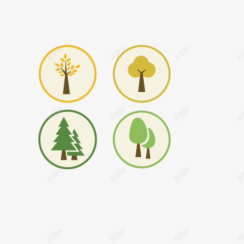 四个树木组合png免抠素材_新图网 https://ixintu.com 卡通 树 树笔刷 植物 绿色