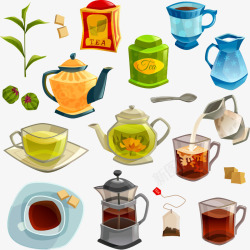 茶壶与茶叶矢量图素材
